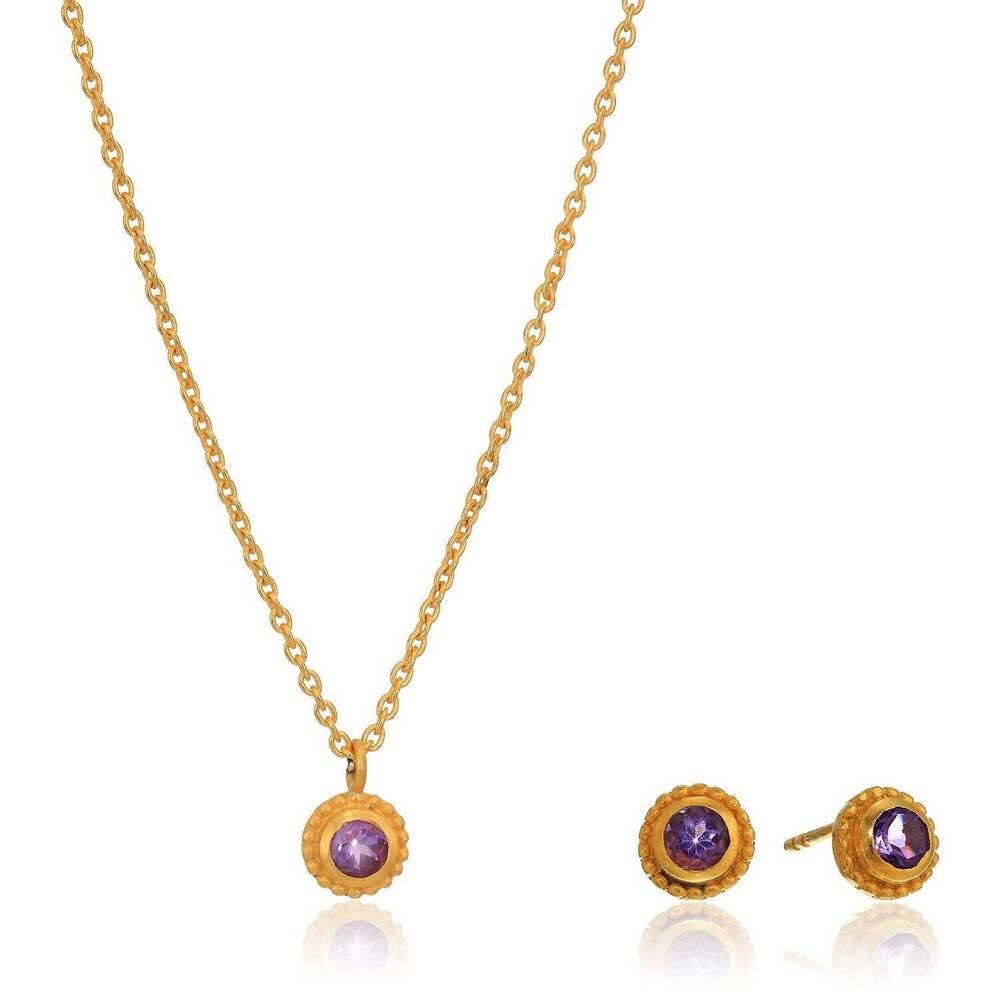NEW SATYA JEWELRY women's amethyst necklace and earrings set in gold